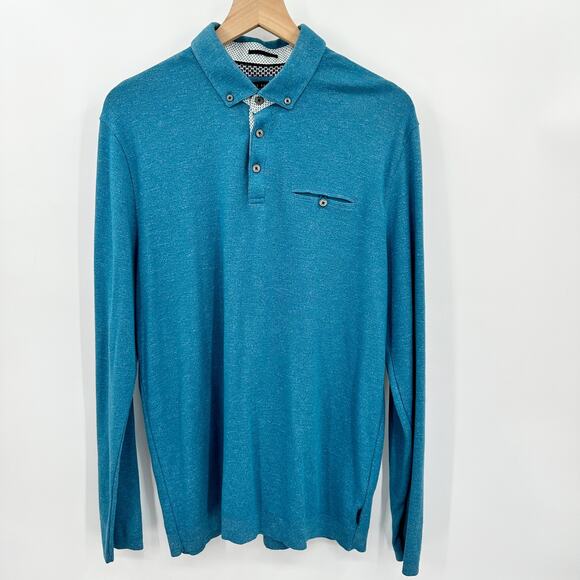 Ted Baker Men's Yamway Modern Slim Fit Long Sleeve Polo in Teal Size 6 / XXL‎ - Picture 2 of 8
